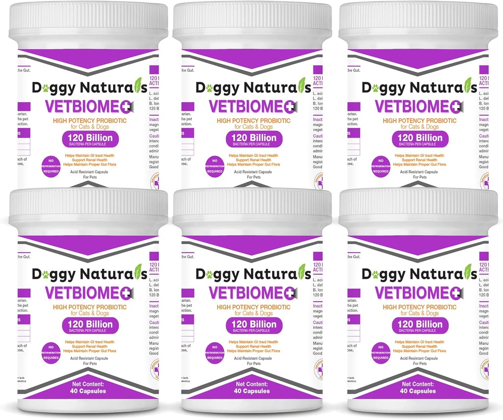Vetbiome Plus Probióticos de alta potencia para mascotas (240 cápsulas) Hecho en EE.UU. - No se requiere refrigeración !!