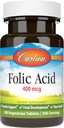Carlson - ácido fólico, 400 mcg, proporciona soporte prenatal importante, desarrollo fetal, 300 tabletas