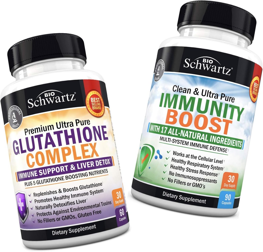 Complejo de Glutathione con extracto de carburante de leche, vitamina C &amp; Quercetina + suplemento de 17 en-1 de inmunodeficiencia con aderberry, vitamina C, echinacea & Zinc - Promueve soporte para hígado