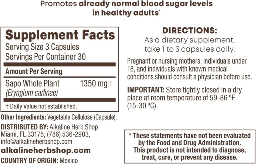 Alkaline Herb Shop Sapo - Hierba del Sapo - Suplemento 90 Capsules