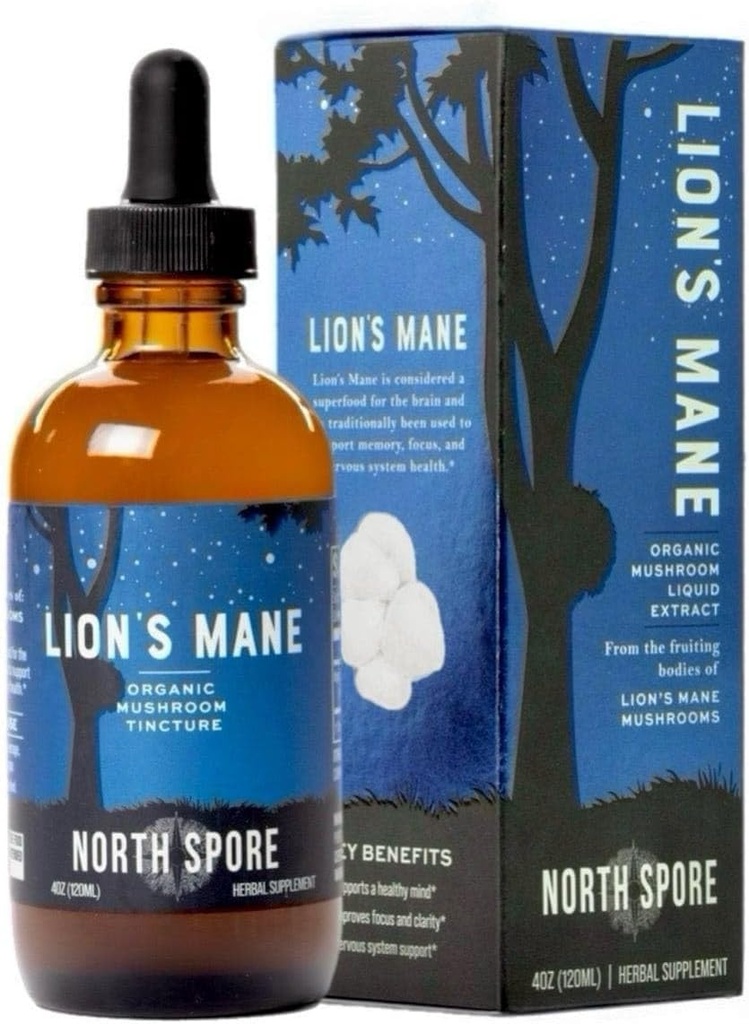 North Spore Organic Lion's Mane Mushroom Tincture (4 oz) | 100% Fruiting Body Extracts | for Focus, Memory, Brain Support | Certified Organic, Vegan, Non-GMO | Adaptogenic, Nootropic | Made in USA