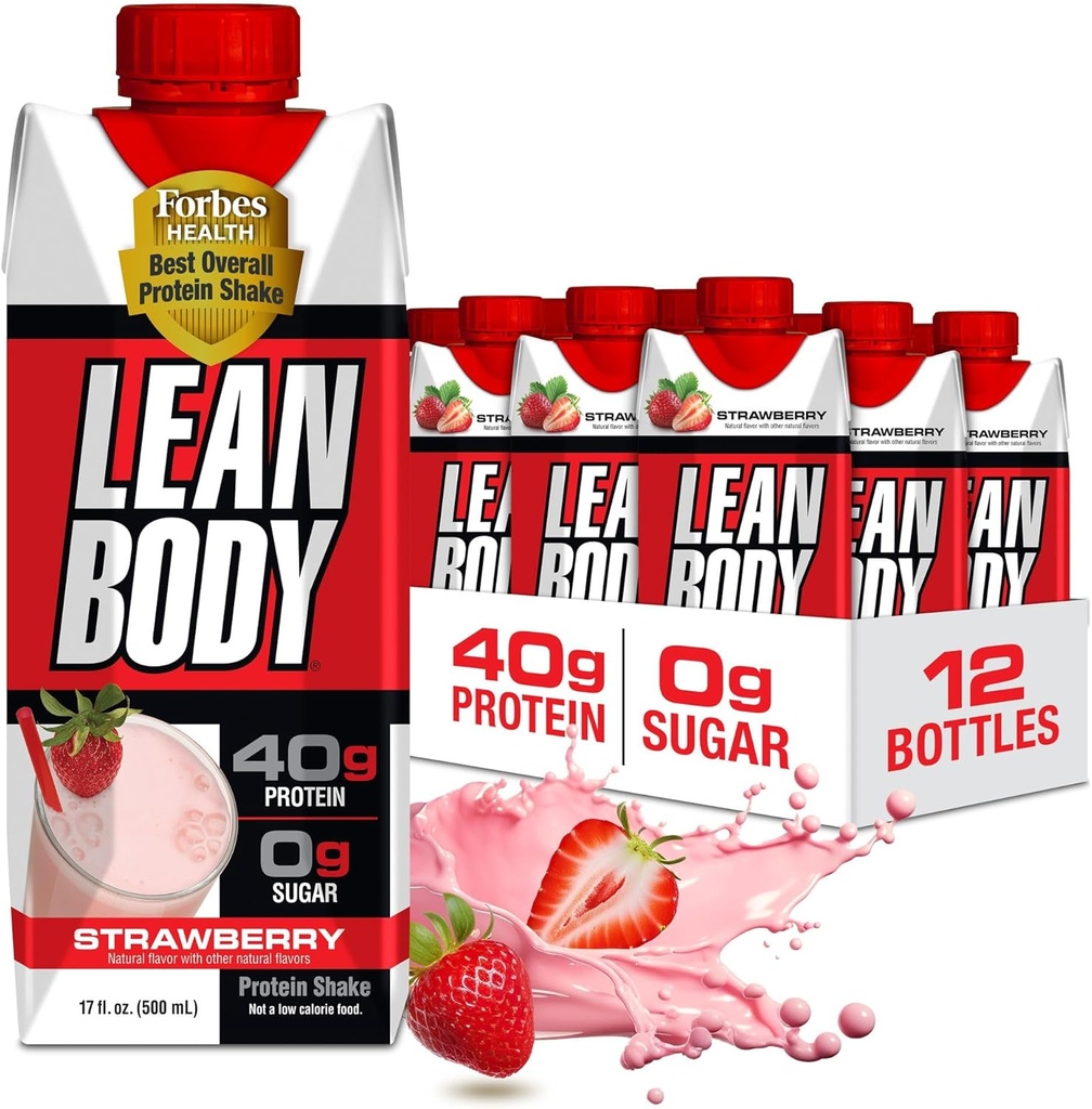 Labrada Lean Body Ready-to-Drink Strawberry Protein Shake, 40g Protein, Whey Blend, 0 Sugar, Gluten Free, 22 Vitaminas & Minerales, 17 onzas (Cartón Reciclable & Lid - Pack of 12) LABRADA