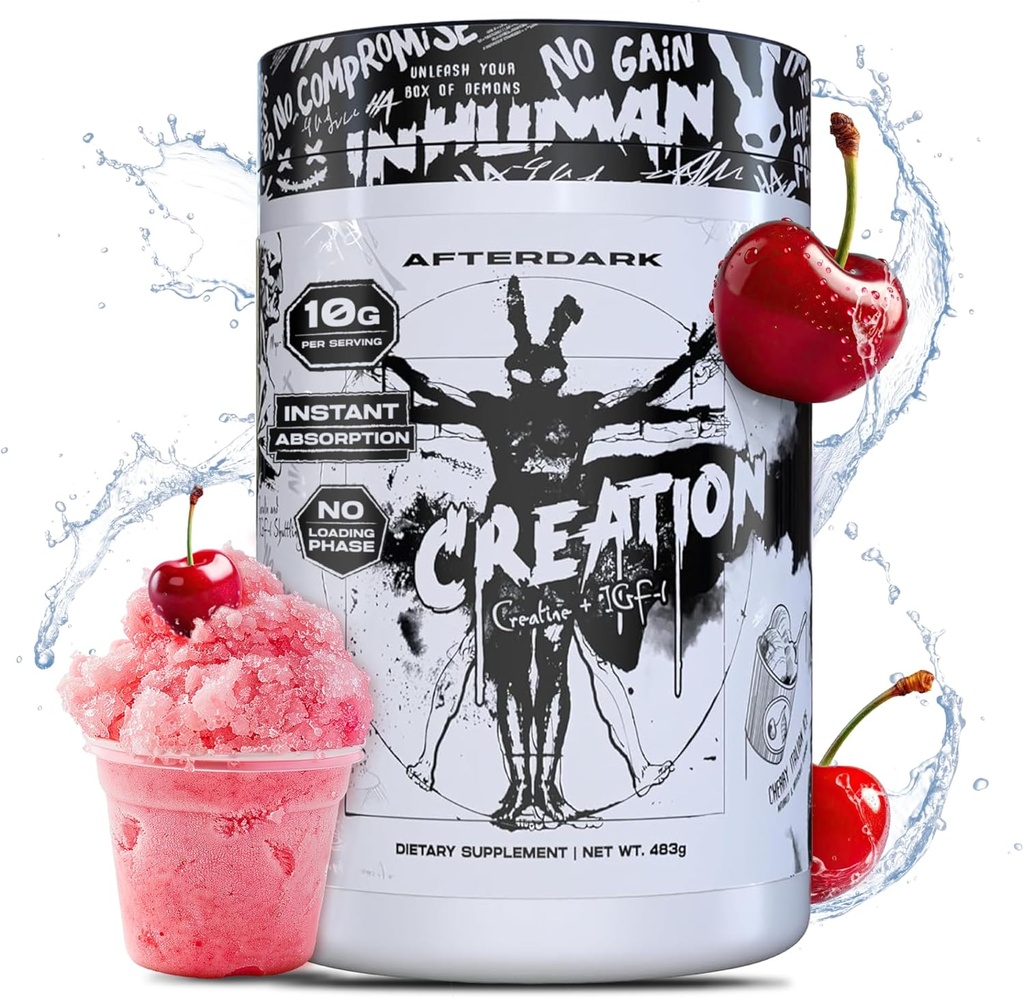 AfterDark Supplements Creation Creatine Monohydrate Powder, 10000mg Creatine Matrix Blend, promueve el crecimiento del poder, la resistencia y el músculo, GMP Certified, USA Made, 21 Servings, Cherry Italian Ice