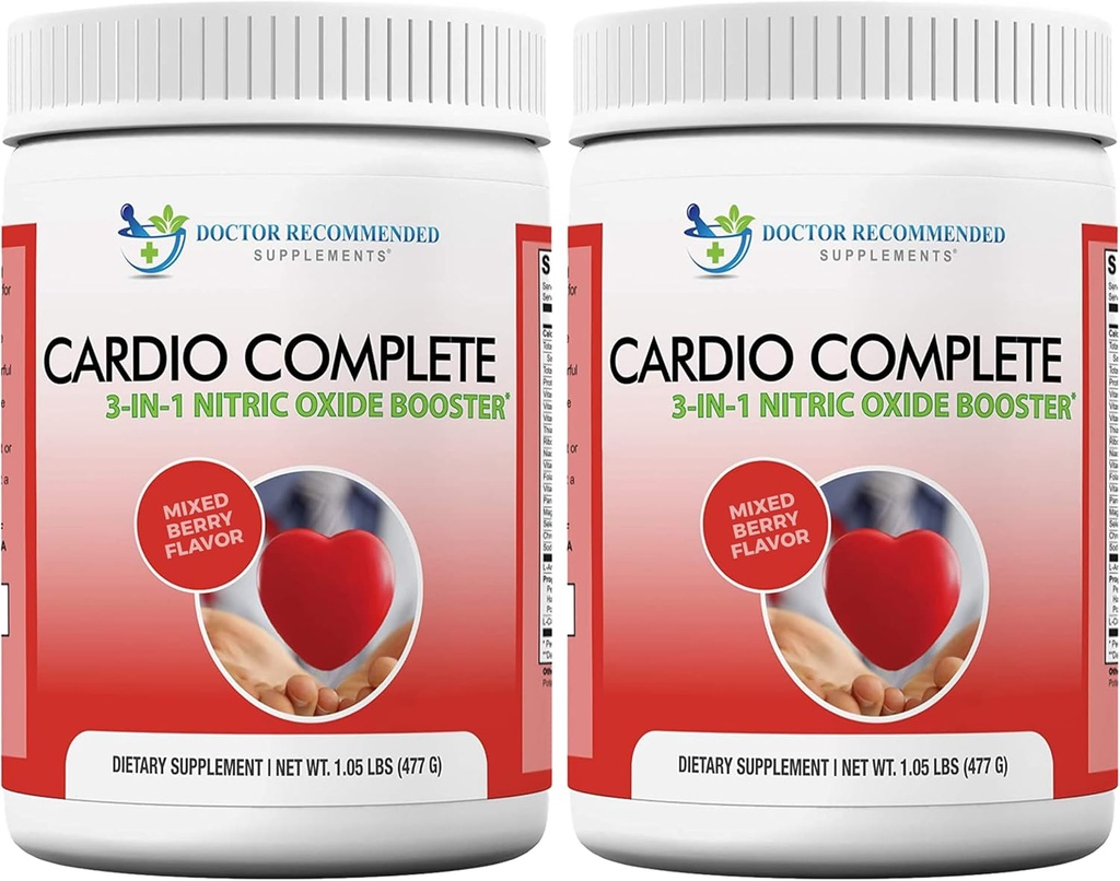 Cardio Complete - Heart Health Support Powder Supplement - 3-in-1 Nitric Oxide Booster con 5,000 L-Arginine, 1000mg L-Citrulline, y Hawthorn Berry, 2 Pack