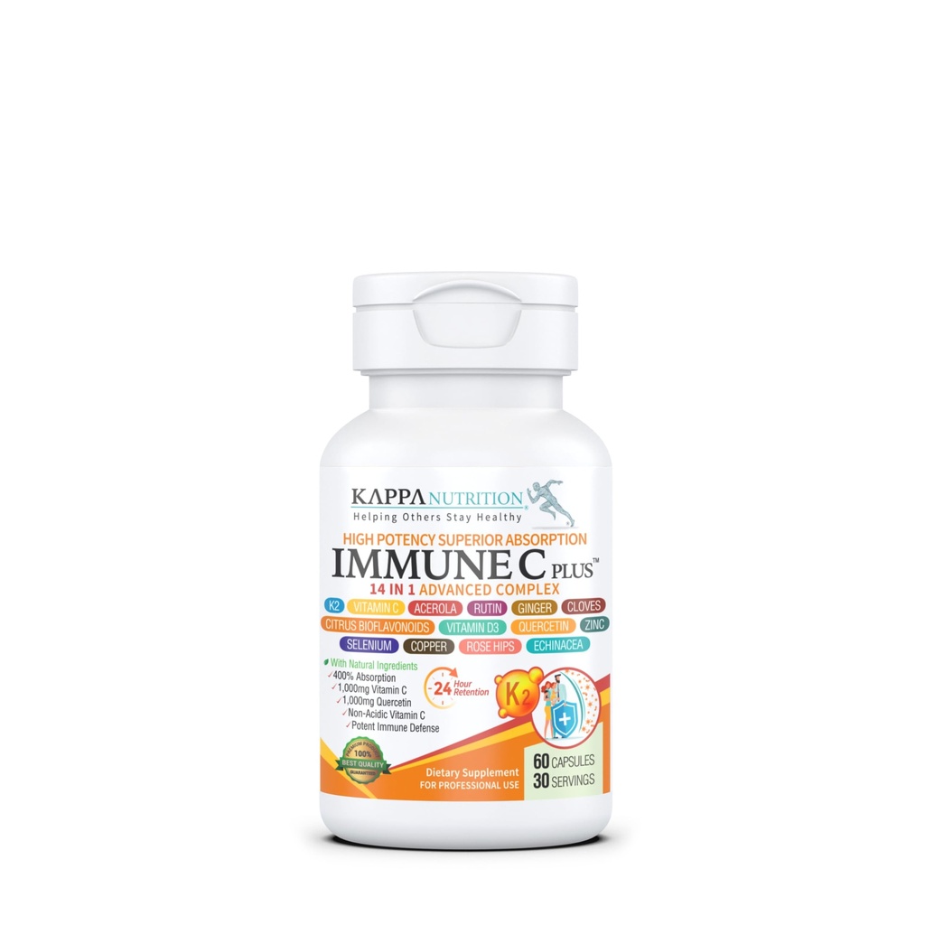 Quercetina 1000mg, Vitamina C 1000mg, Zinc 50mg, Vitamina D3 5,000iu, Selenium, Copper, Acerola, Ginger, Rutin, Bitter Orange, Rose Hips, Echinacea, Immune C Plus, 14 en 1 Immune C Plus (60 Conde)