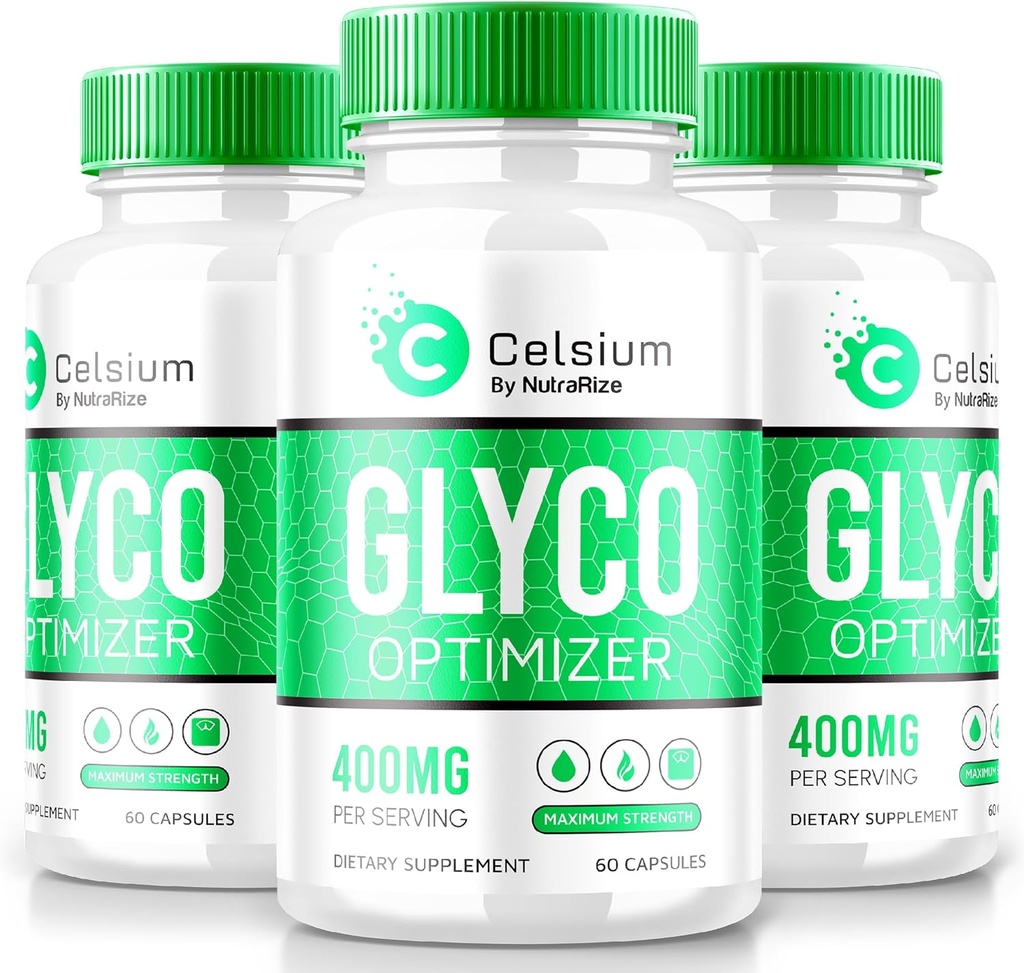 NutraRize (Pack of 3 Celsium Glyco Optimizer, Maximum Strength Blood Flow Support, Capsules to Maintain Stable Levels, Herbal Plus Vitamins Formula for General Health, Official Reviews (180 cápsulas)