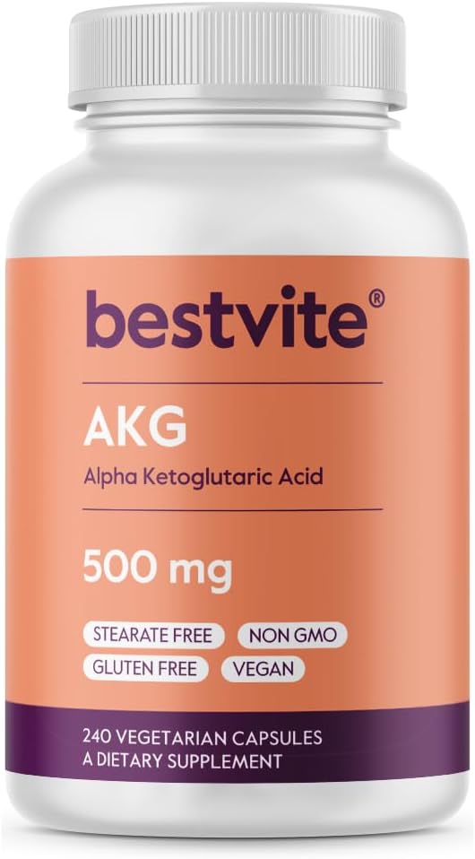 AKG (Alpha Ketoglutaric Acid) 1000mg por Serving (240 Vegetarian Capsules) - No Stearates - Vegan - No GMO - Gluten Gratis - Suplemento AKG