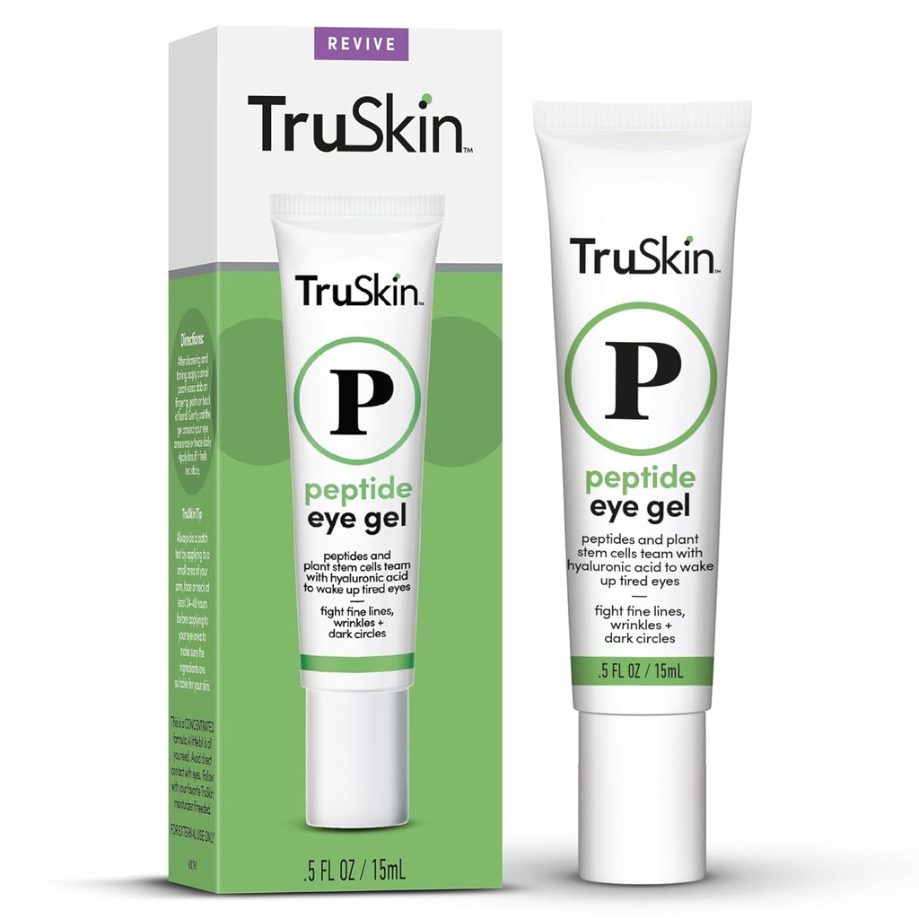 TruSkin Peptide Eye Gel – Mejorar la mirada de los círculos oscuros " Lines for Brighter-Looking Eye Area – Bajo cuidado de ojos con péptidos, células madre de plantas, ácido hialurónico – Desperta los ojos rojos, 0,5 fl oz