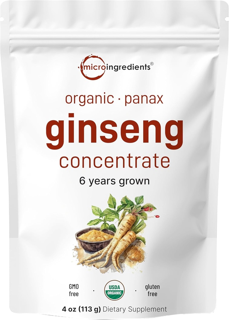Micro Ingredientes Maximum Strength Organic Korean Ginseng Root 200:1 Powder, 4 Ounce, Red Panax Ginseng Powder, Active Ginsenosides, Vegan Friendly