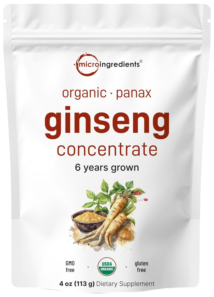 Micro Ingredientes Maximum Strength Organic Korean Ginseng Root 200:1 Powder, 4 Ounce, Red Panax Ginseng Powder, Active Ginsenosides, Vegan Friendly