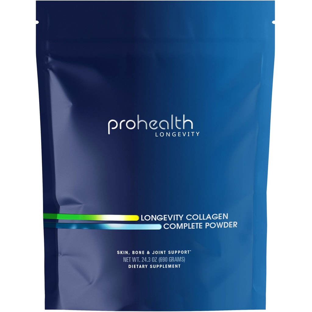 ProHealth Longevity Collagen Peptides Powder - para personas mayores de 40. 20g Multi Collagen. 2g Pro-Collagen. Ácido hialurónico. Tipo I, II, III, V, X para Juntas, Huesos, Pelo, Piel, Musculos, Gut - 30 Servimientos
