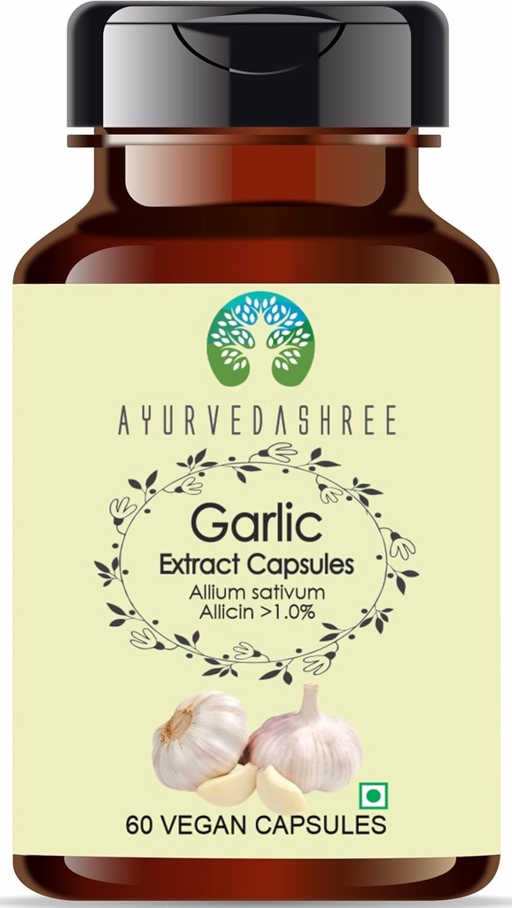 Garlic Extract 500mg - 60 Vegetarian Capsules|Allium Sativum| All Natural | 100% Vegan | Gluten-Free | GMP Certified