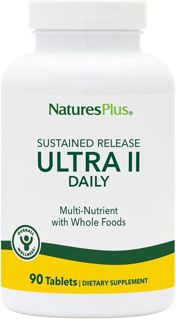 NaturesPlus Ultra II Daily - 90 Tablets - Multivitamin with Whole Foods for General Well-Being - Supports Energy & Immune Health - Sustained Release - 90 Servings
