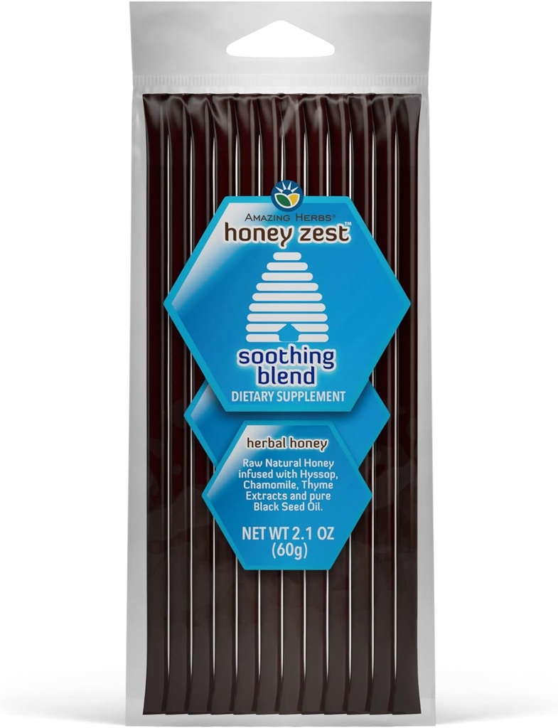 Herbs Amazing Raw Natural Honey - Herbal Honey Infused with Hyssop, Chamomile, Thyme Extracts & Puro Black Seed Oil, Non GMO, Gluten Free Immune Booster - Honeyzest Soothing Straws, 12 Cuenta