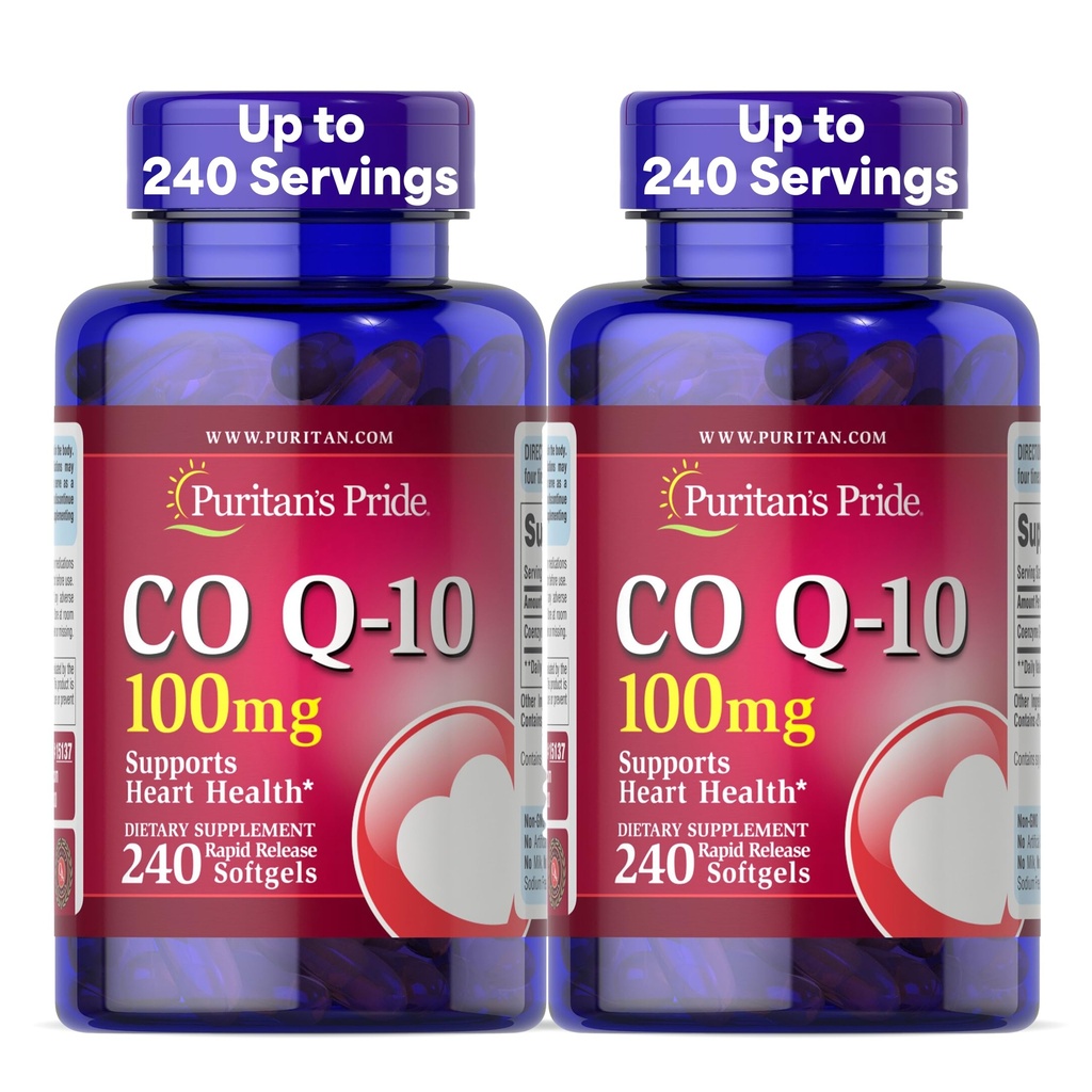 Coenzima del orgullo de Puritan CoQ10 100mg, Suplemento dietético para la salud del corazón, presión arterial, salud del Gum oral y apoyo al envejecimiento saludable, 240 Softgels de liberación rápida, 2-Pack