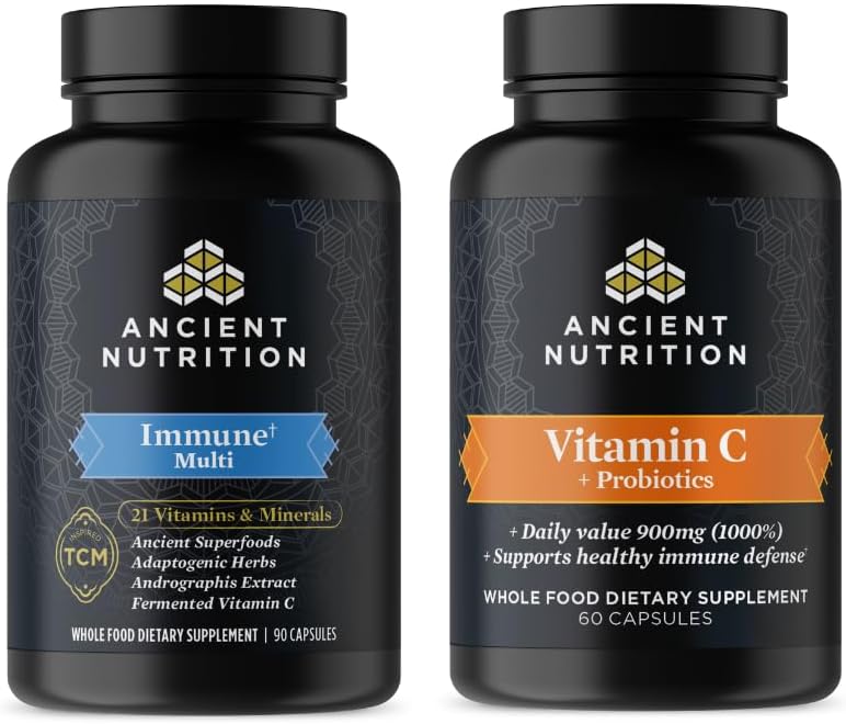 Antigua Nutrición Multi Immune Capsules, 90 Cuenta + Vitamina C + Probióticos Capsules, 60 Cuenta