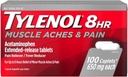 Tylenol 8 horas Muscle Aches and Pain Caplets, 100 Conde Por Bottle (3 Botellas)