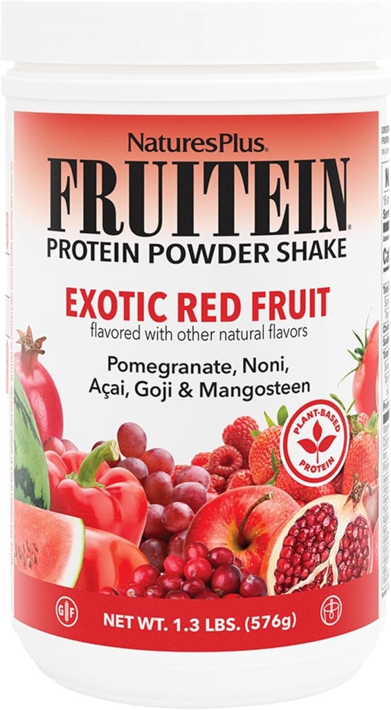 NaturesPlus FRUITEIN Exotic Red Fruit Shake - 1.3 lbs - 13 Grams of Plant-Based Protein Por Serving - Supports Energy & Immune System - Vegetarian, Gluten Free ' Non-GMO - 16 Servings