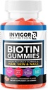 INVIGOR8 Biotin Gummies 10000mcg ← Peluquería Piel uñas Vitaminas Biotina Suplemento para Mujeres Hombres 5000mcg x2 ANTE Vegan Kosher Halal ← Flavor de Fresa