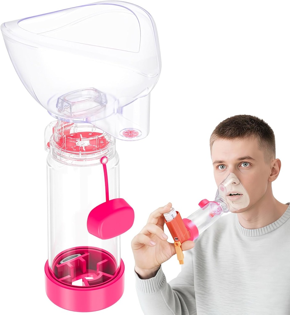 NESSI OTC Spacer Adulto con Máscara Spacer y Mouthpiece Spacer (Pink)