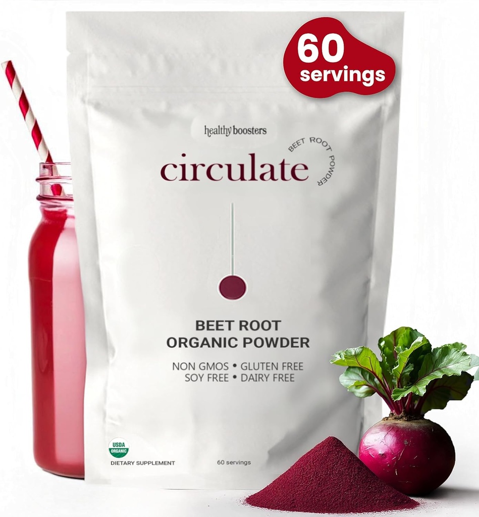 Orgánica de Beet Root Powder - California Grown, 100% USDA Certified Organic - Nitric Oxide Boost, Vegan Superfood for Heart Health Men &amp; Women, Blood Pressure & Energy, Non-GMO (60 Servings)