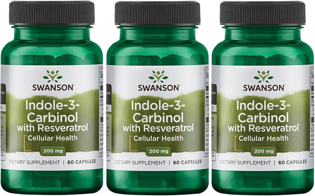 Swanson Indole-3-Carbinol with Resveratrol - I3C Supplement Promoting Cellular Protection - Natural Supplement to Help Maintain Healthy Hormone Balance - (60 Capsules, 200mg Each) (3 Pack)