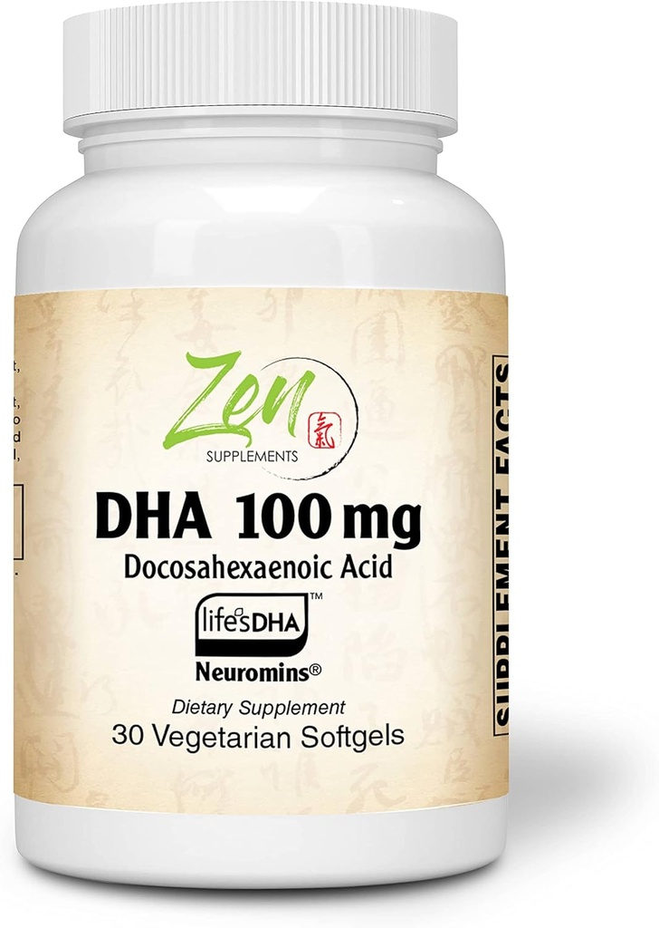Suplementos Zen - Neuromins DHA 100 Mg - Vegan &amp; Algae Fuente DHA Suplemento Apoya la salud ocular, la salud cardíaca y el bienestar óptimo 30-Vegcaps