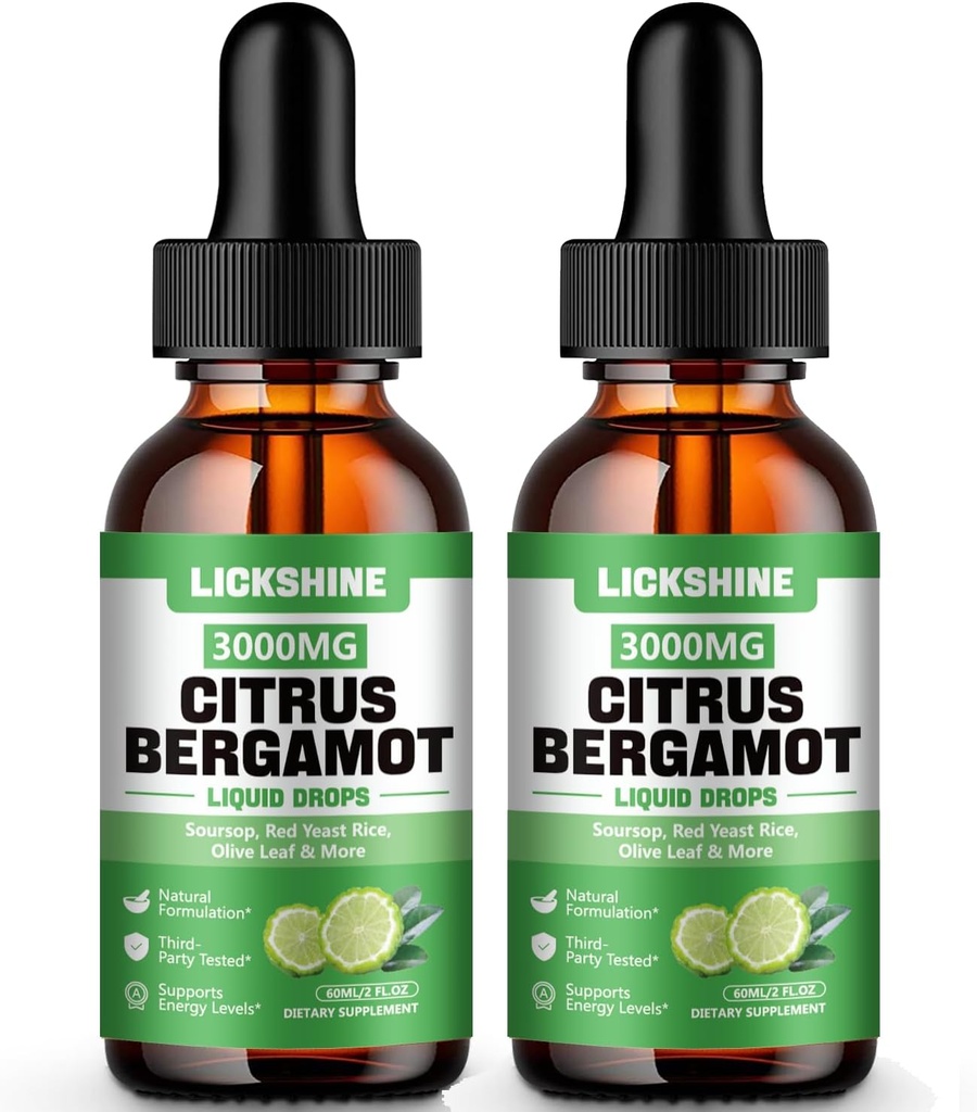 2 Pack 3000mg Citrus Bérgamot gotas líquidas - Absorción alta - Suplemento de reducción de colesterol para soporte inmunitario Anti-envejecimiento, Cholesterol de alta tensión - Soursop Bitters líquido, 4 Fl Oz