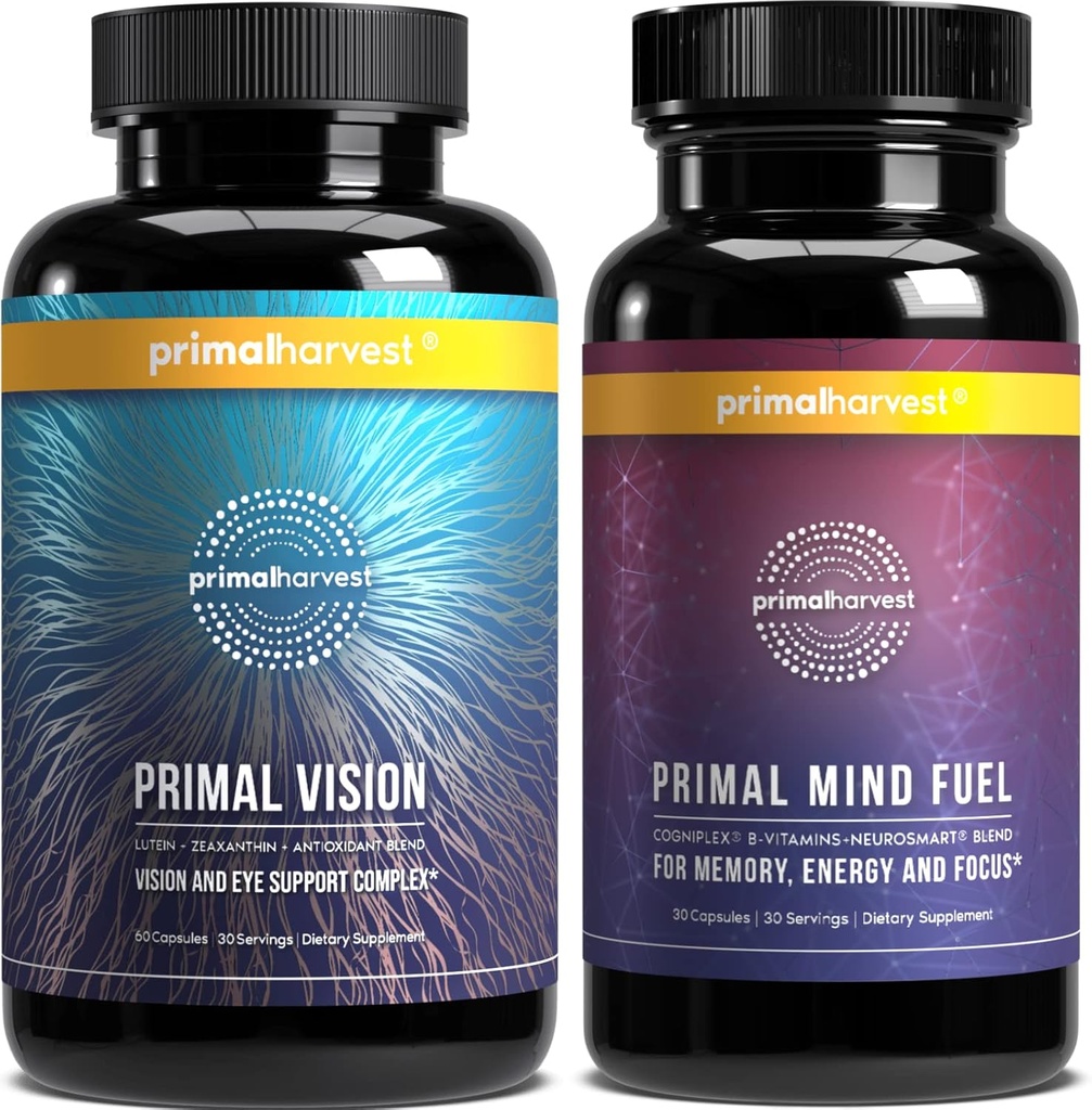 Primal Harvest Brain Boost &amp; Vision Suplementos para Mujer y Hombre Visión y Ojo Complejo de Apoyo con Lutein, Zeaxanthin Bundle