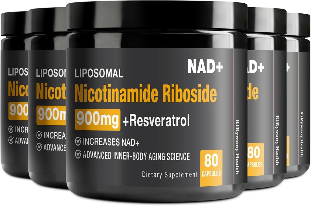 NAD Suplemento - NAD + con Nicotinamide Riboside (NR) y Resveratrol Quercetin 900mg Puro NAD orgánico Plus para Reparación Celular Función del cerebro envejecido, 80 cápsulas (Pack of 5)