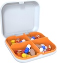 Caja de Pill Portable Pill Dispensing Box, Caja de Píldora Portable Travel, Organizador de Píldoras Portables Diarios de 4 Compartimiento, Adecuado para Vitaminas, Medicinas, Aceite de Pesca (White+Orange)