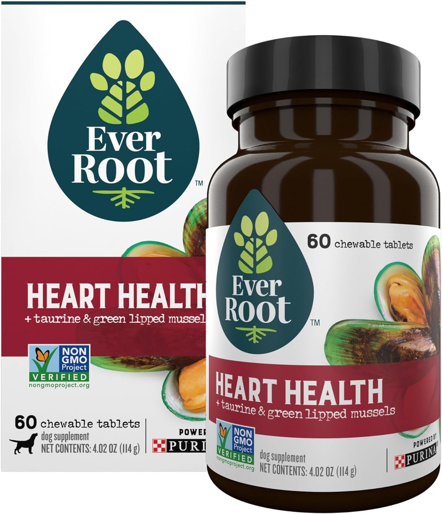 EverRoot Dog Heart Complements Heart Health Chewable Tablets with Taurine and Green-Lipped Mussels - 4.02 oz. Canister