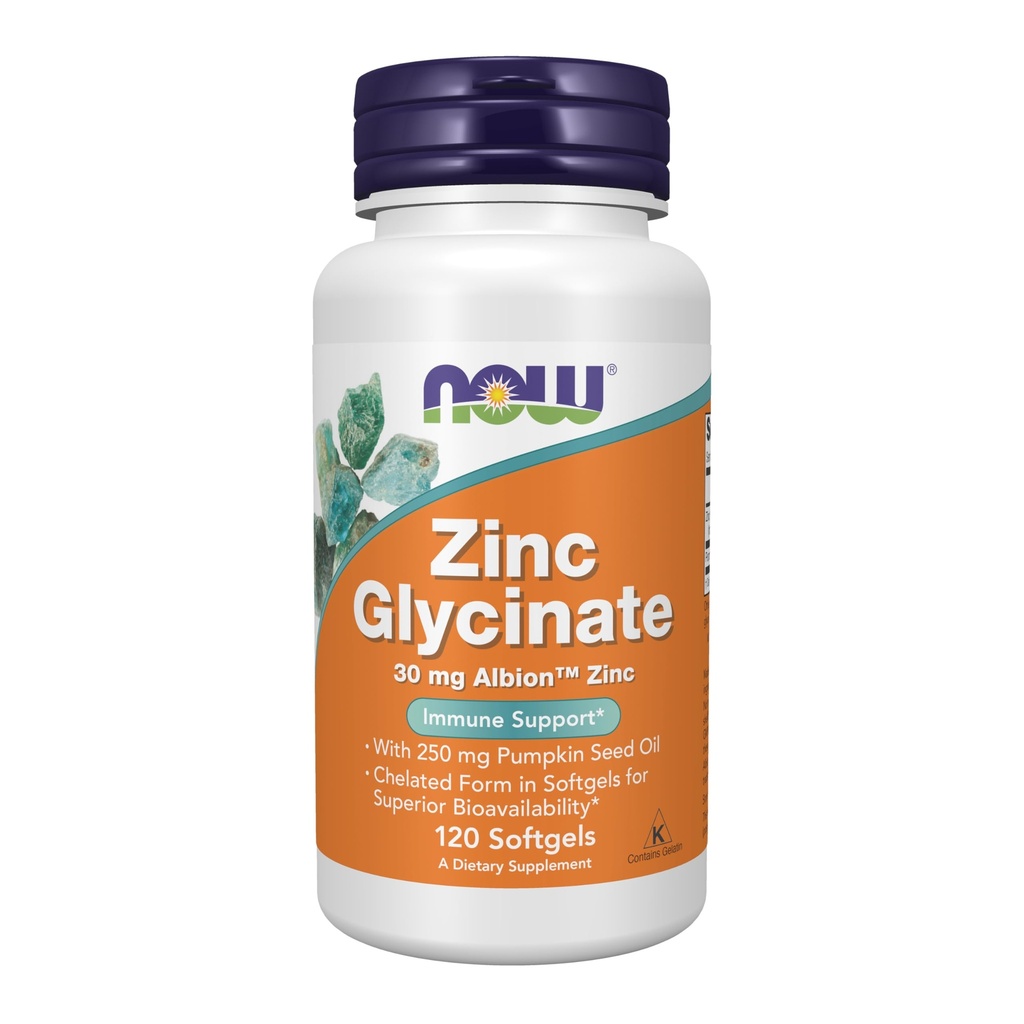 AHORA Suplementos de alimentos, Zinc Glycinate con aceite de semilla de calabaza 250 mg, apoya la salud de la próstata*, 120 Softgels (paquete mayo Vary)