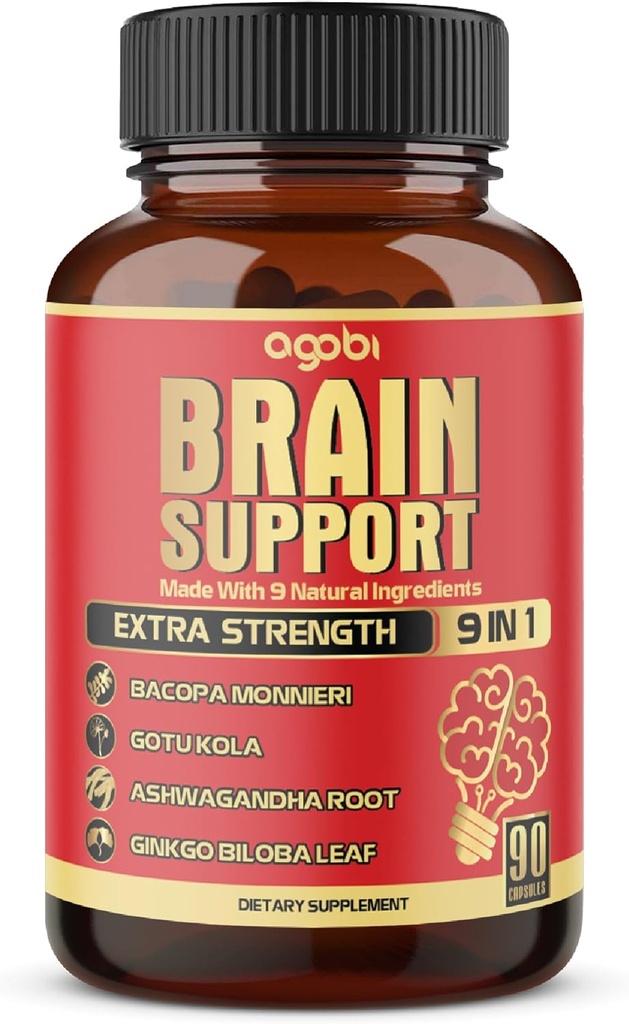 9in1 Suplemento de Apoyo Cerebral - Concentrado Ashwagandha Root, Gotu Kola Powder, Bacopa Monnieri Powder y Más - 90 cápsulas - 3 meses de suministro