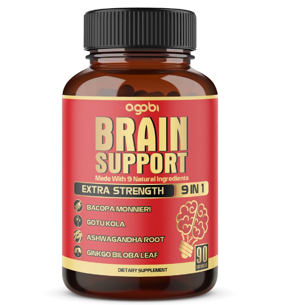 9in1 Suplemento de Apoyo Cerebral - Concentrado Ashwagandha Root, Gotu Kola Powder, Bacopa Monnieri Powder y Más - 90 cápsulas - 3 meses de suministro