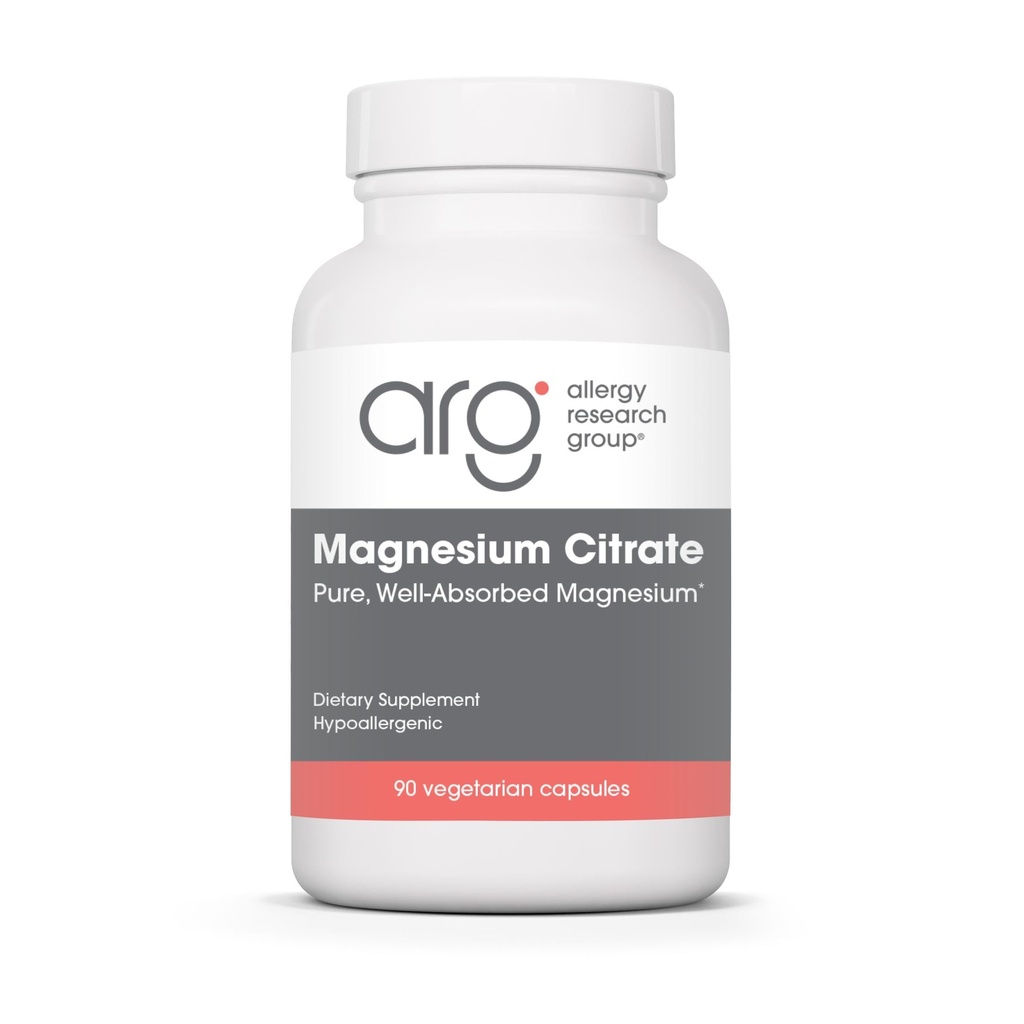 Grupo de Investigación de Alergia Magnesio Citrate Suplemento dietético - Soporte de Bone & Stress, Well-Absorbed, Hypoallergenic, Vegetarian Capsules - 90 Cuenta