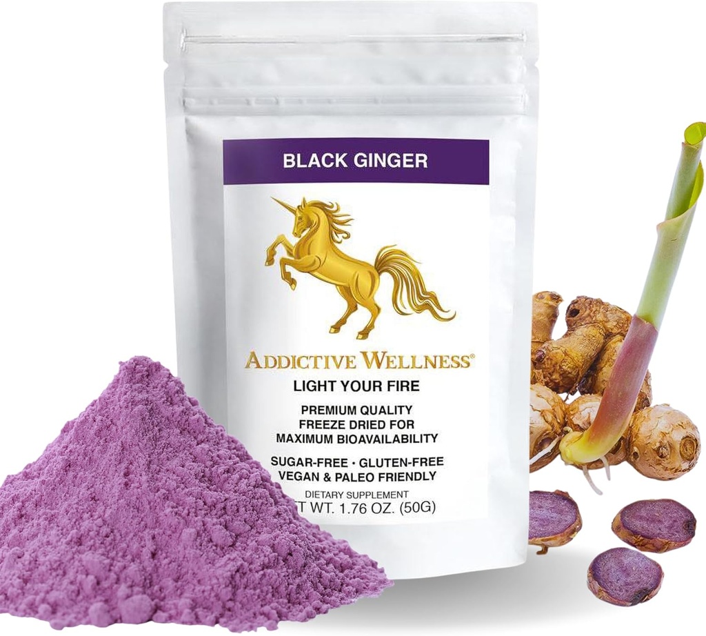 Wellness adictivo tailandés negro jengibre para hombres, tailandés jengibre suplemento para apoyar el metabolismo energético, resistencia &amp; rendimiento, Freeze Dried negro jengibre pólvora, 50 gramos (1.76 onzas), Vegan &amp; Paleo