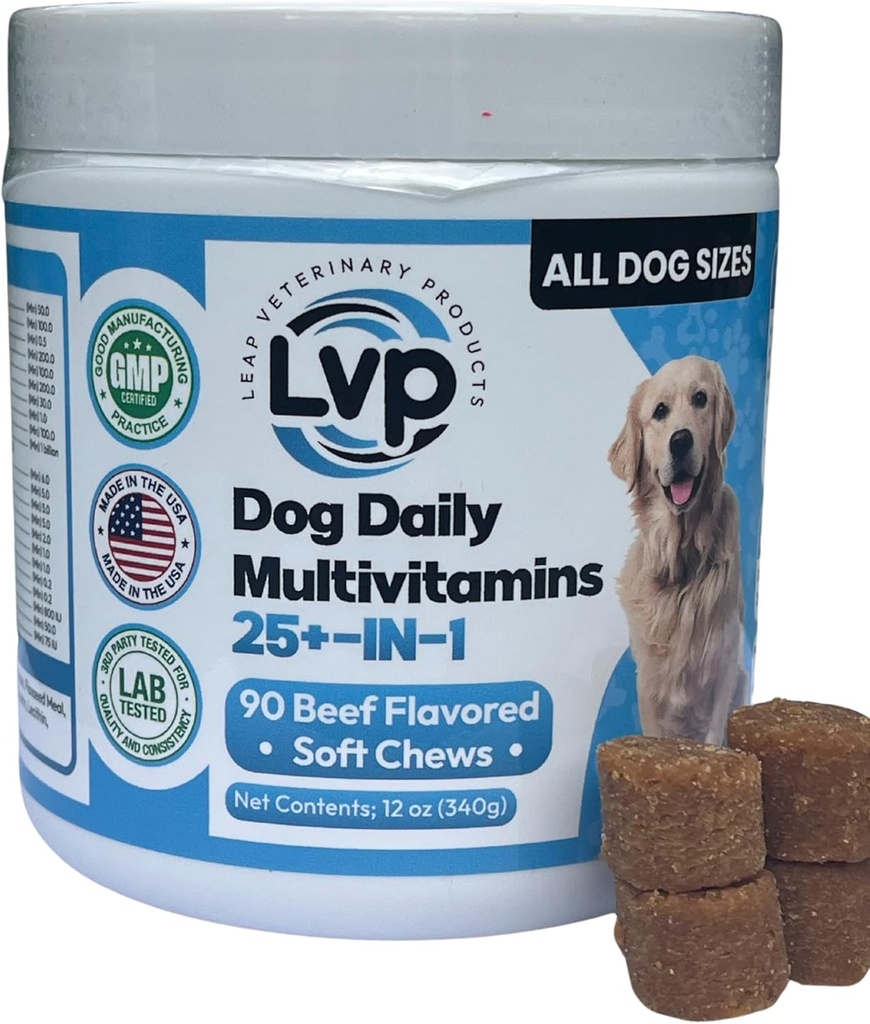 Multivitamins &Supplements for Dogs - Krill Oil, Omega 3,6,9, pre&probiotics, Essential Vitamins, for Hip & Joints, Skin &Coat,Digestive, Immunity Support (90 Chews)