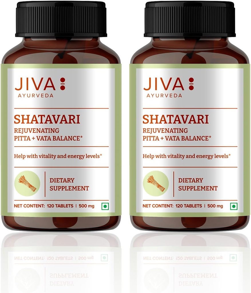 JIVA Shatavari Tablets 500mg ← Suplemento ayurvédico para hombres y mujeres - 120 Tabletas (Pack of 2)