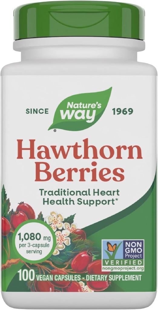 Camino de la Naturaleza Herbal Hawthorn Berries, Tradicional Heart Health Support*, 100 Vegan Capsules (Packaging May Vary)
