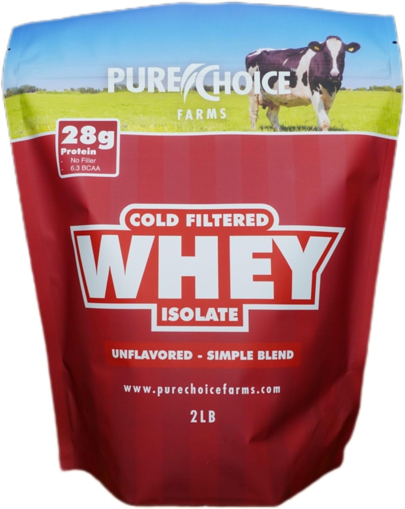 Pure Choice Unflavored Whey Protein Isolate Powder, 28g Protein &amp; Sugar-Free, Undenatured Whey, 1 Ingrediente, No Fillers o Sweeteners artificiales (Unflavored, 2 lb)