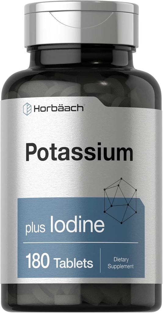 Horbäach Potassium Chloride Suplemento Silencio Plus Iodine TEN 180 Tablets Vegetarian ← Non-GMO y Gluten Free