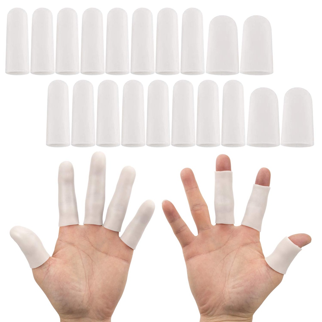 Guantes protectores de aletas de gel ANCIRS, cunas de aletas de gel / palancas - Diferentes tamaños Fingertips de silicona para el atraque de manos, piel de eczema (20pcs blanco)