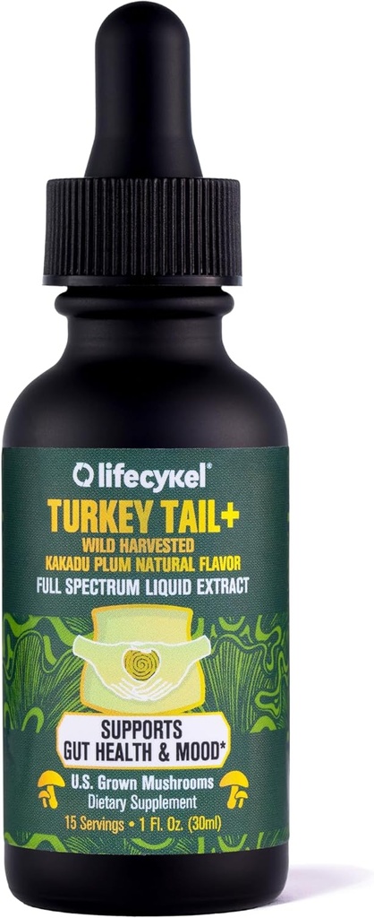 Life Cykel - Turquía Tail Mushroom Liquid Extract with Kakadu Plum - Immune Support &amp; Digestive Health Prebiotic Supplement - Vegan, Non-GMO and Gluten Free - 1 Fl Oz