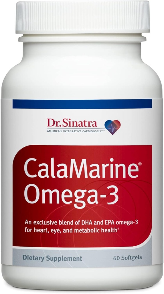 Dr. Sinatra CalaMarine Omega-3 Suplemento con DHA y EPA, grado clínico para la salud cerebral, corazón y ojos, 60 Softgels