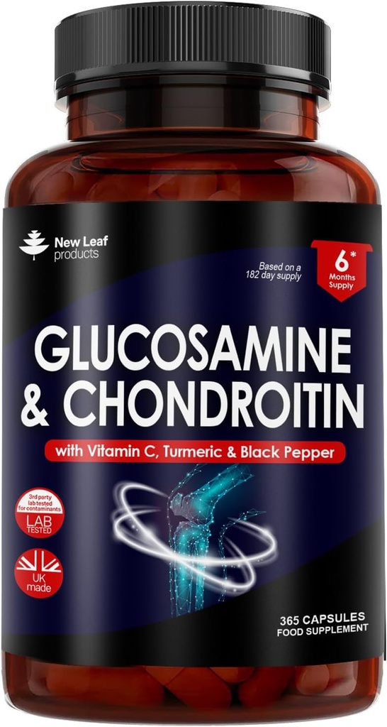 Glucosamina y condroitina de alta resistencia - con MSM (365 Tabletas) Absorbencia extra Enriquecida con Vitamina C, Glucosamina Sulfato de condroitina Sulfato Gluten-Free, GMP, 365 Tabletas de suplemento alimenticio