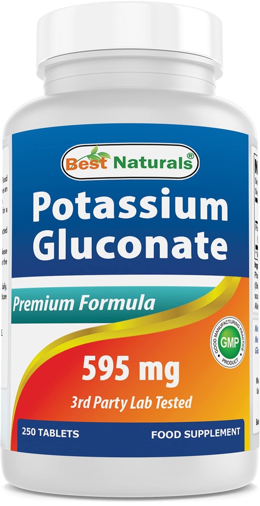 Best Naturals Potasio Gluconato Suplemento 595 Mg Tablet, 250Count