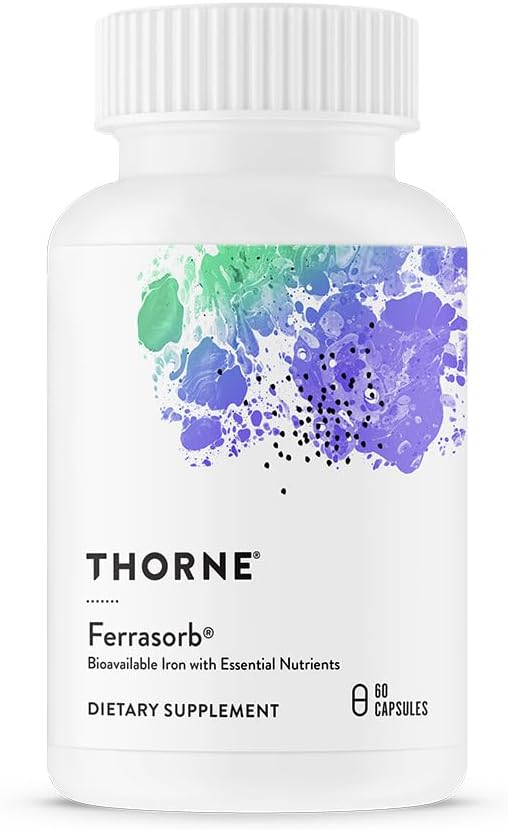THORNE - Ferrasorb - 36 mg Hierro con Nutrientes Esenciales - Full Blood Support Formula* - Elemental Iron, Folate, B y C Vitaminas para la Absorción Optimal - Sin gluten - 60 Servimientos