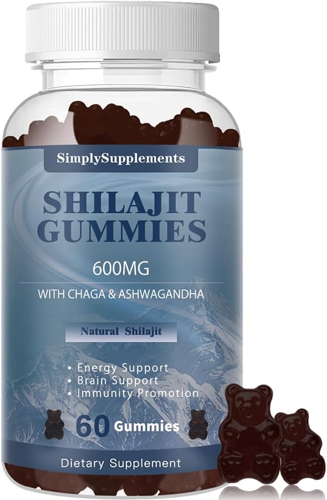 Shilajit Gummies with Ashwagandha and Chaga for Men ' Women - Shilajit Supplement with Trace Minerals & Fulvic Acid for Energy and Immunity Support, 60 Gummies
