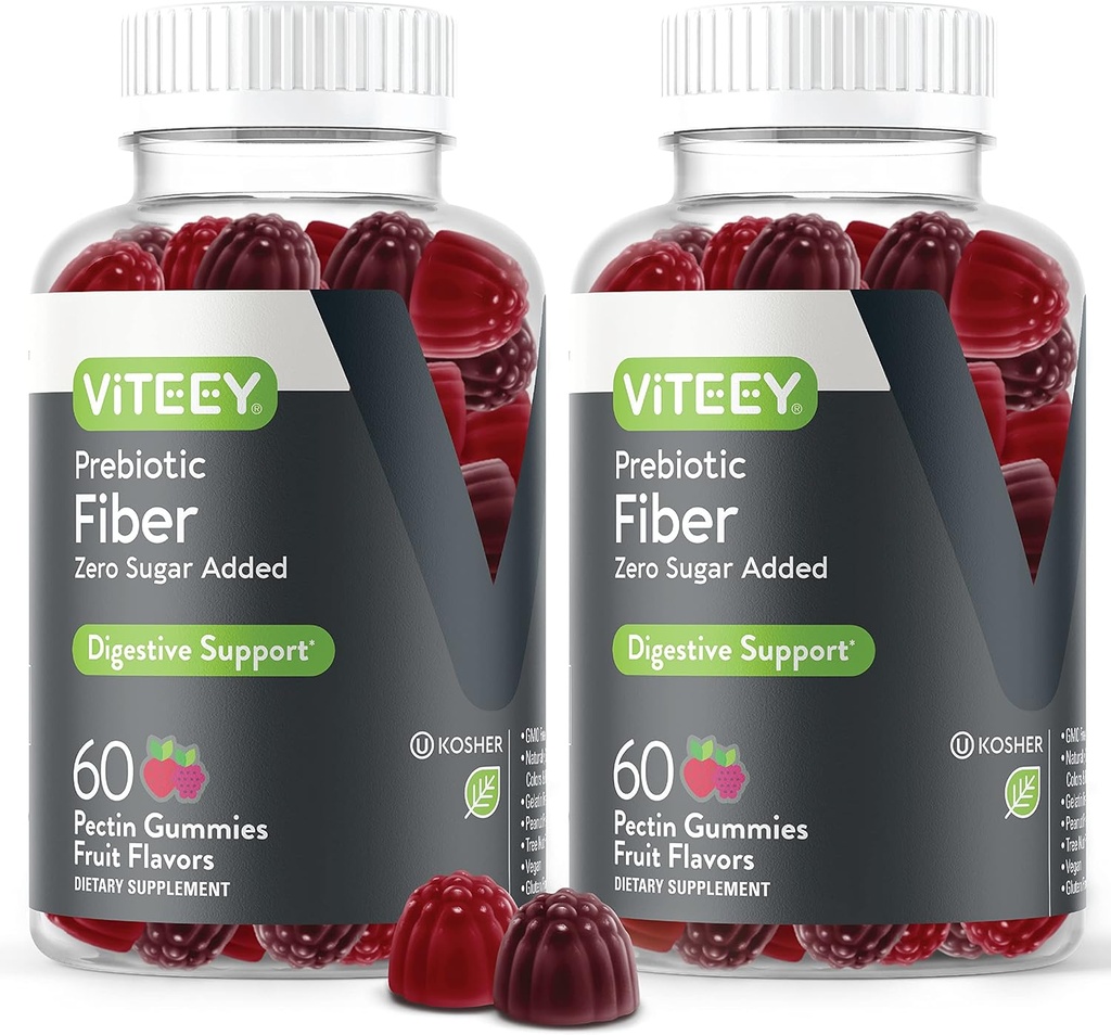 VITEEY Prebiotic Fiber Gummies for Adults, 4g - Gut Health & Digestive Soluble Fiber Supplement Gummies - Zero Sugar Añadido, Vegan, Gluten-Free - 120 Count